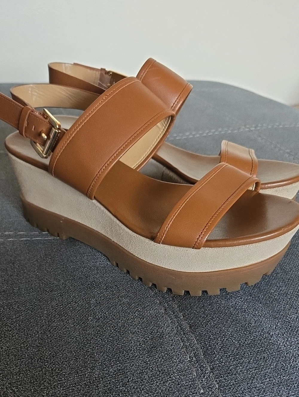 Michael Kors Women's Tan Platform Leather Sandal Wedge